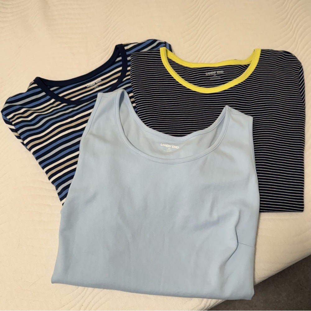 Lands’  End  Women’s  2X  Blue  Hue  Bundle  Cotton  Tops  Lightweight